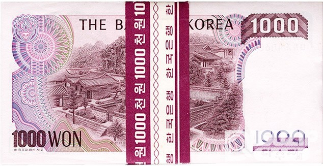 1983년 나 1000원(2차) 양성기호 '다자가 40..' 100장 관봉 다발/ 미사용품