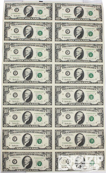 1995년 미국 10달러 스타노트 16매 연결권 / 미사용품