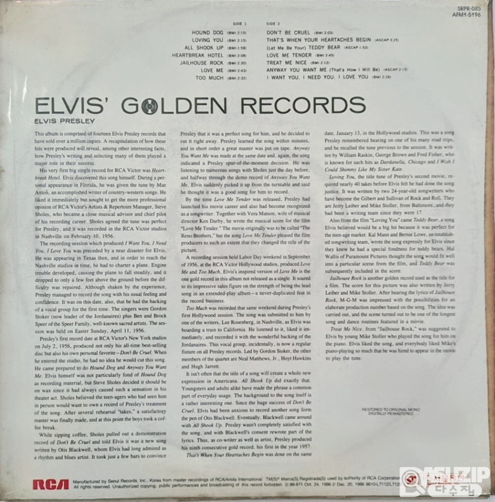 1958년 3월 21일에 RCA 빅터에서 발매된 엘비스 프레슬리(Elvis' Golden Records의 컴필레이션 앨범