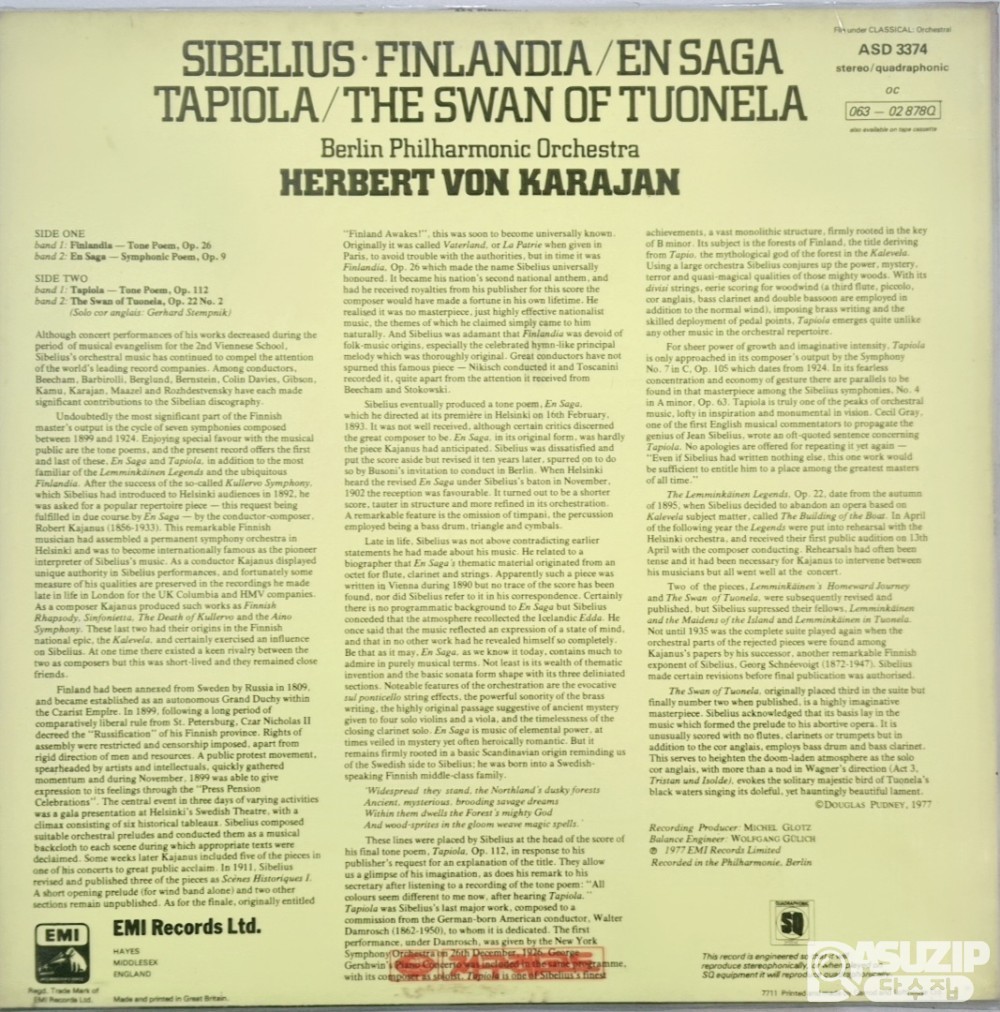 베를린 필하모닉 오케스트라가 연주한 시벨리우스 관현악곡 모음집