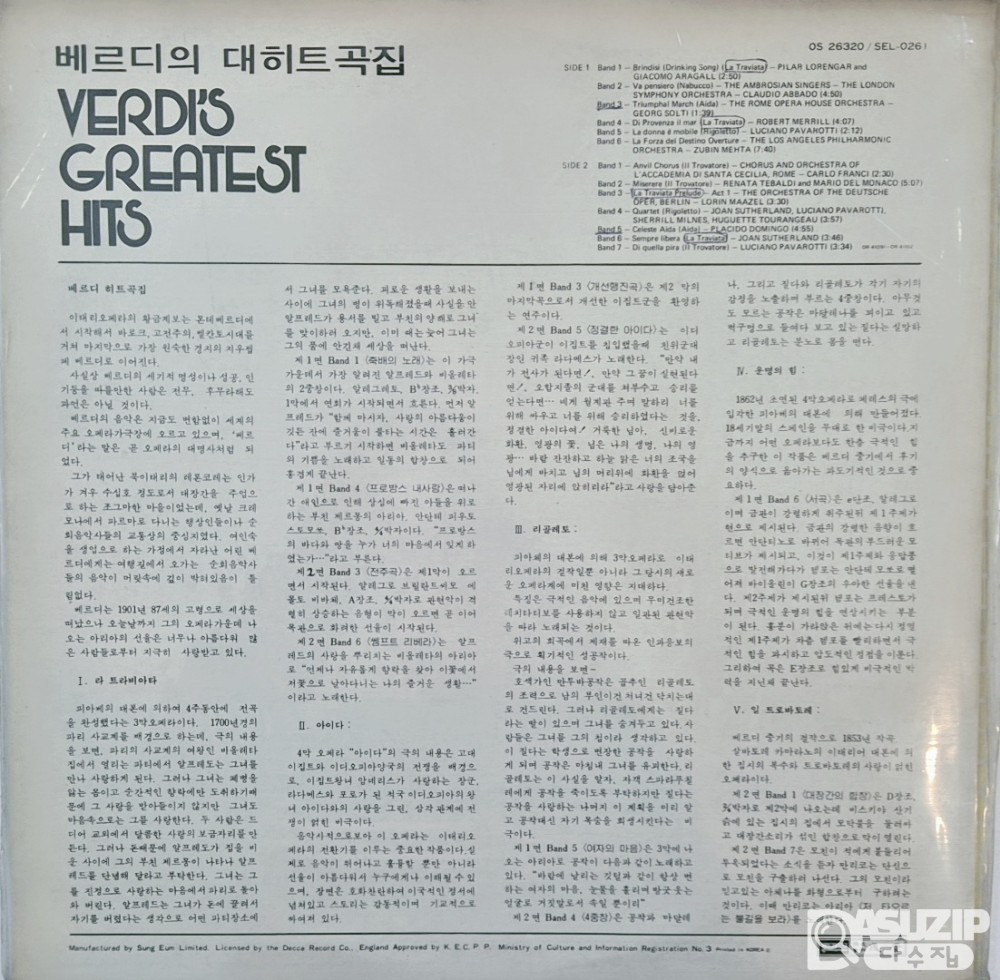 런던 레코드(London Records)에서 1973년에 발매한 컴필레이션 음반 'Verdi's Greatest Hits'