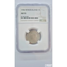 그레이딩 은화: 1946년 뉴질랜드 마지막5 1실링 은화 (106만개 발행) 은50% 5.65g AU 55등급