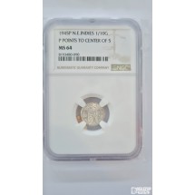 그레이딩 은화: 1945P년 네덜란드 동인도 1/10굴덴 은화 NGC 64등급 1.4g 은72% 15mm 중간등급